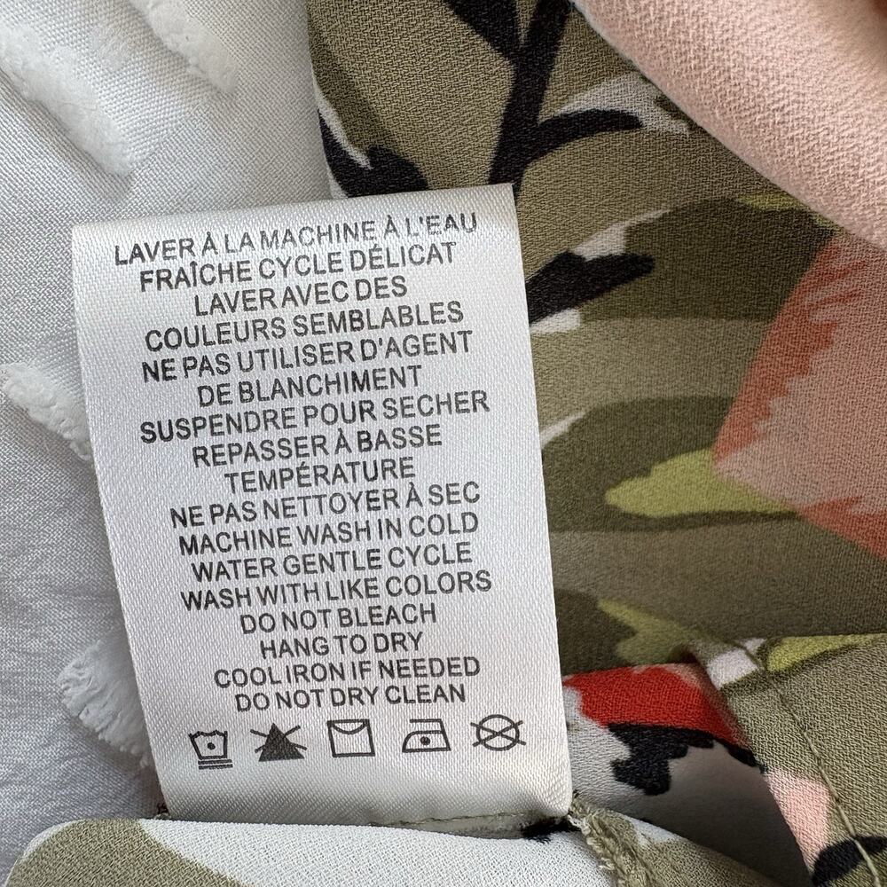 Maison d’Amelie Paris Tropical Floral Blouse Women’s M Olive Split Neck Top - Picture 3 of 10